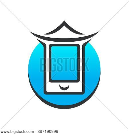 Chinese Mobile Phone (smartphone) Logo Template - Silhouette On Cell Phone With Traditional Pagode U