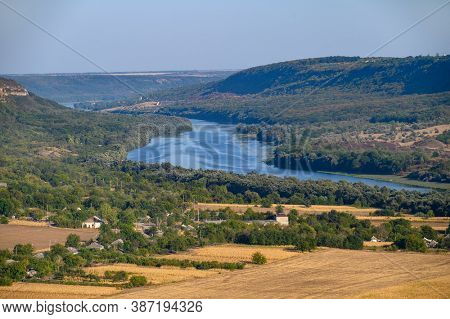 View from the top of hill to Dniester river near Socola village, Soldanesti district, Moldova