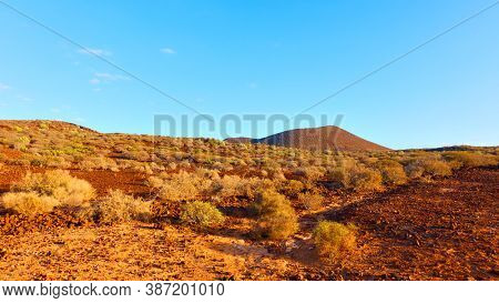 Gaunt landscape in the south of Tenerife at sundown, Canary Islands, Spain