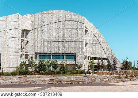 Santiago De Compostela, Spain - July 18, 2020: View Of City Of Culture Of Galicia. Situated On The T