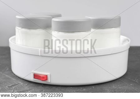 Home Yoghurt Making Machine, Dairy Product Fermentation At Home. Greek Plain Simple Yogurt With No S