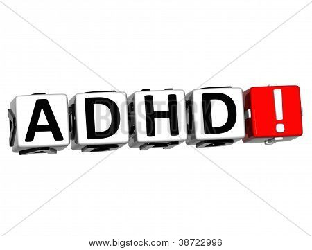 3D blok Adhd tlačítko klepnutím sem Text