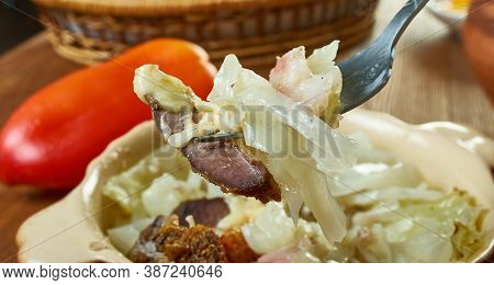 Banska Kapama Typical  Bulgarian Dish, Ingredients Include Sauerkraut And Different Types Of Meat Su