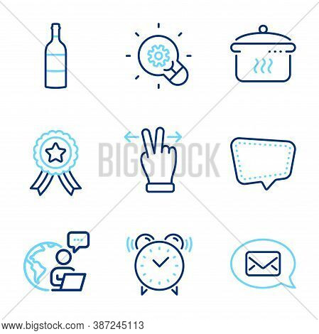 Business Icons Set. Included Icon As Messenger, Touchscreen Gesture, Innovation Signs. Boiling Pan, 