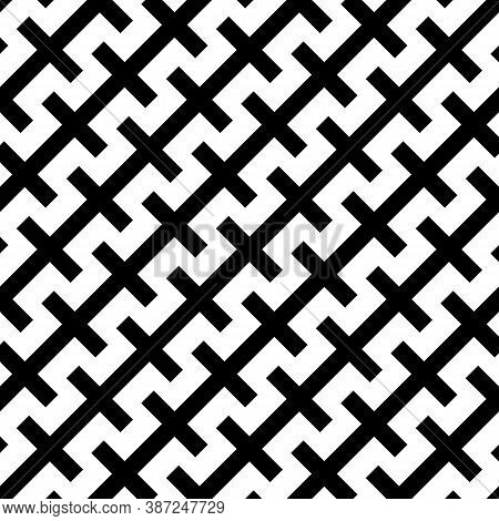 Seamless Surface Pattern Design With Ethnic Embroidery Ornament. Repeated White Diagonal Square Wave