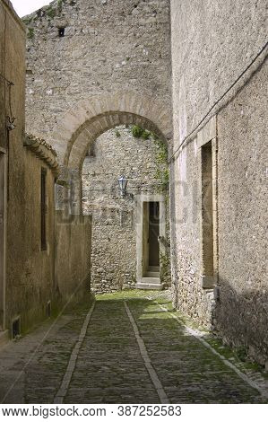 Medieval Street Of The Famous Village Of Erice, Sicily, Italy