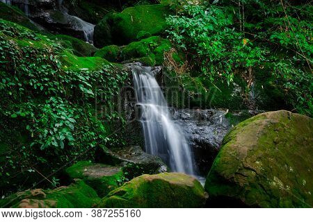Saithip Waterfall Are Some Of The Attractions Of The Park. Beautiful Waterfall In Deep Forest Of Phu
