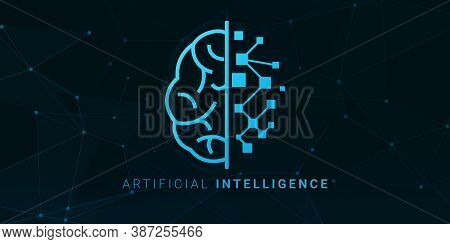 Artificial Intelligence Concept. Ai Logo With Linear Symbol Of Human And Circuit Robotic Brain Halve