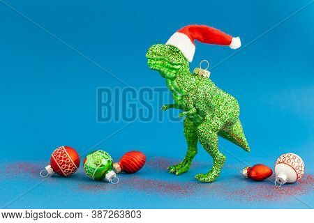 Kitschy T-rex Christmas Ornaments For The Holidays, Santa Hat
