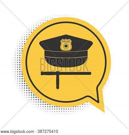Black Police Cap And Rubber Baton Icon Isolated On White Background. Security Truncheons. Police Sti
