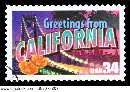United States Of America - Circa 2002: A Postage Stamp Printed In Usa Showing An Image Of California