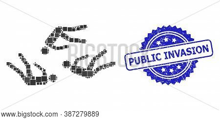 Vector Collage Dead People, And Public Invasion Corroded Rosette Stamp Seal. Blue Seal Has Public In