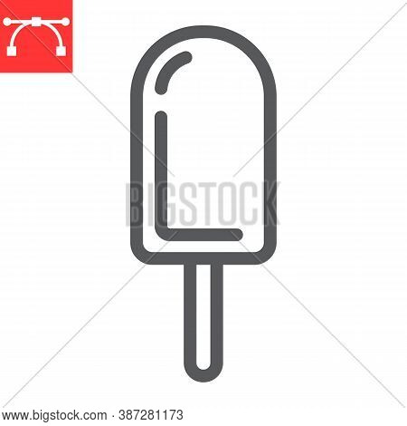 Ice Cream On Stick Line Icon, Dessert And Delicious, Chocolote Stick Ice Cream Sign Vector Graphics,