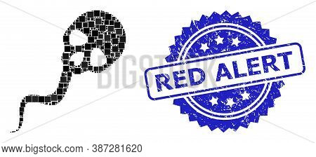 Vector Mosaic Dead Sperm, And Red Alert Rubber Rosette Stamp Seal. Blue Stamp Seal Includes Red Aler