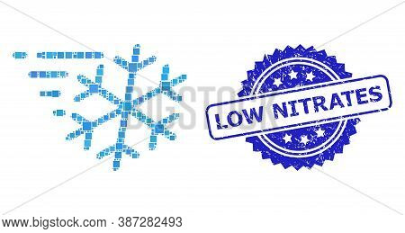 Vector Collage Frost Wind, And Low Nitrates Dirty Rosette Seal Imitation. Blue Stamp Seal Includes L