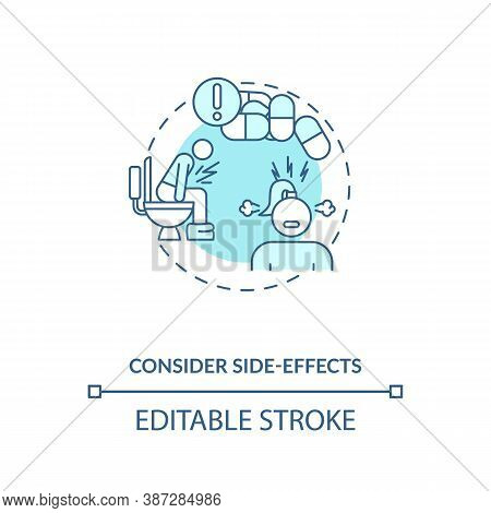 Consider Side-effects Concept Icon. Adequate Vitamins Intake Idea Thin Line Illustration. Health Con