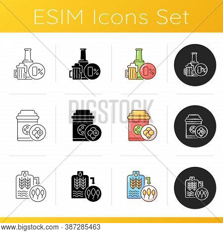 Beer Brewing Company Icons Set. Non Alcoholic Drink. Fermentation Process For Producing Ale. Factory