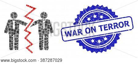 Vector Mosaic Businessmen Divorce, And War On Terror Rubber Rosette Stamp. Blue Stamp Contains War O