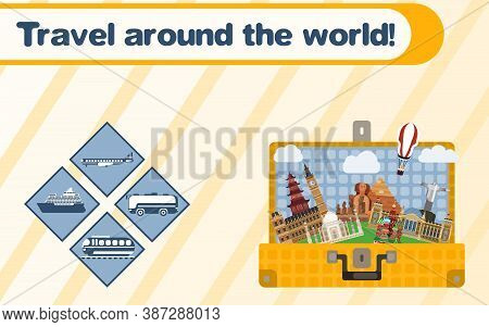 Suitcase For Travel. Tourism Around The World. Vector Stock Image