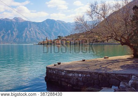 Beautiful Winter Mediterranean Landscape. Montenegro, Adriatic Sea. View Of Bay Of Kotor And Stoliv 