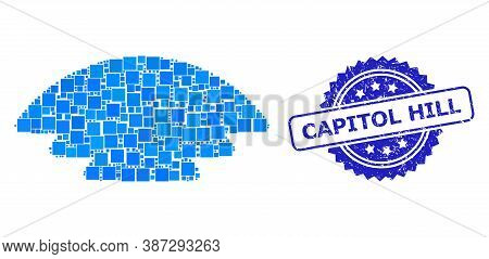 Vector Mosaic Ice Hill, And Capitol Hill Scratched Rosette Stamp Seal. Blue Seal Has Capitol Hill Ta