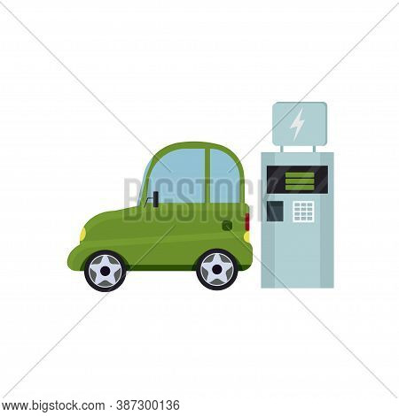 Electric Car Isolated On White Background, Ecology, Save Environment Concept Stock Vector Illustrati