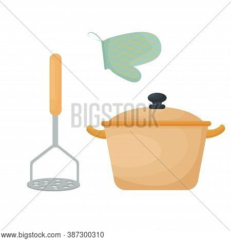 Kitchen Utensil, Pan, Equipment, Set Of Tools For Cooking, Stylish Objects Isolated On White Backgro
