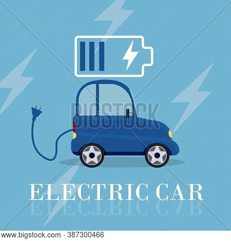 Electric Car Flat Infographic Concept Stock Vector Illustration. Electric Car On Charging Station. E