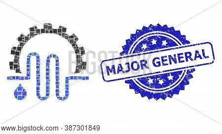 Vector Collage Water Supply Service, And Major General Scratched Rosette Seal Print. Blue Seal Has M