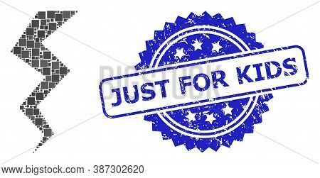 Vector Mosaic Thunder Crack, And Just For Kids Corroded Rosette Seal Imitation. Blue Seal Contains J