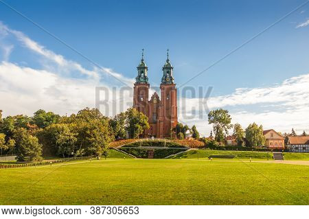Landscape View Of Royal Gniezno Cathedral. Cathedral Basilica Of The Assumption Of Blessed Virgin Ma