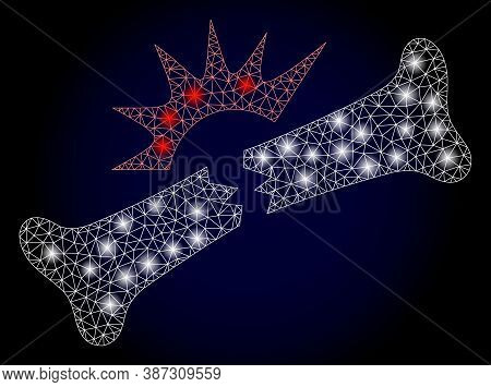 Glowing Mesh Net Bone Fracture With Lightspots. Illuminated Vector Model Created From Bone Fracture 