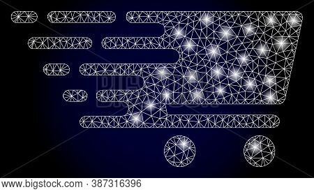 Glowing Mesh Polygonal Shopping Cart With Lightspots. Illuminated Vector Model Created From Shopping