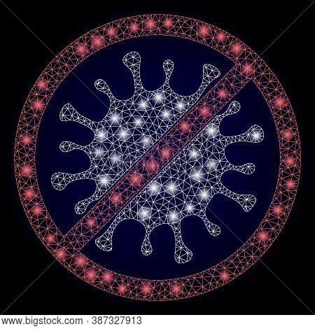 Glowing Mesh Polygonal Stop Microbe With Glowing Spots. Illuminated Vector Constellation Created Fro