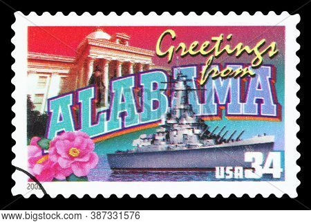 United States Of America - Circa 2002: A Postage Stamp Printed In Usa Showing An Image Of The Alabam