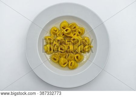 Tortellini In Brodo (tortellini In Broth). Traditional Italian Cuisine. Top View