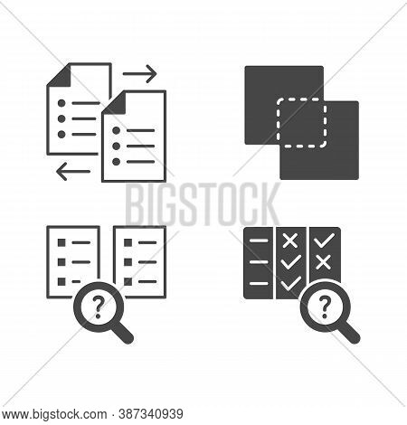 Comparison Flat Glyph Icons. Vector Illustration Included Icon As Compare Files, Options, Silhouette