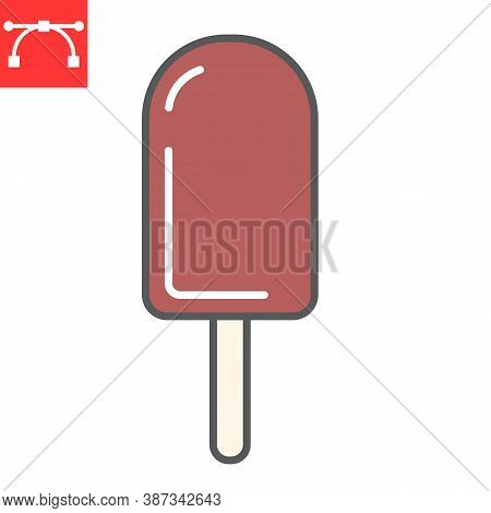 Ice Cream On Stick Color Line Icon, Dessert And Delicious, Chocolote Stick Ice Cream Sign Vector Gra