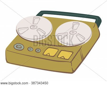 Old School Magnetophone With Handle And Bobbins
