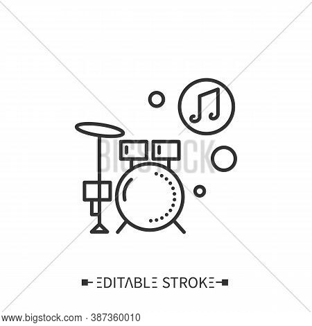 Drum Kit Line Icon. A Set Of Modern Percussion Instruments. Drums And Cymbals. Classical, Ethnic And