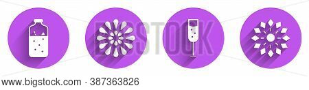 Set Mulled Wine, Firework, Glass Of Champagne And Firework Icon With Long Shadow. Vector