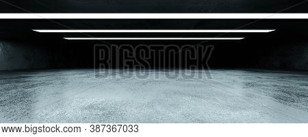 Abstract Dark Underground Basement Hall Room With Artificial Lighting 3d Rendering Illustration