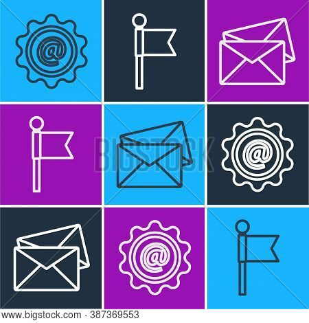 Set Line Mail And E-mail, Envelope And Location Marker Icon. Vector
