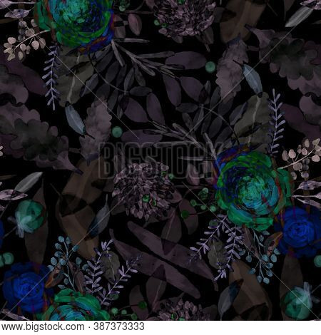 Seamless Pattern Of Watercolor Flowers. Design For Fabric, Paper. Illustration Of Flower Fields.autu