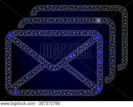 Glare Mesh Polygonal Mail Queue With Glowing Spots. Illuminated Vector Constellation Created From Ma
