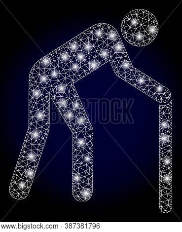 Glare Mesh Polygonal Retired Person With Lightspots. Illuminated Vector Model Created From Retired P