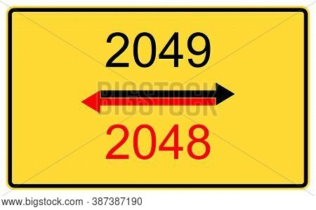 2049,2048 New Year. 2049,2048 New Year On A Yellow Road Billboard.