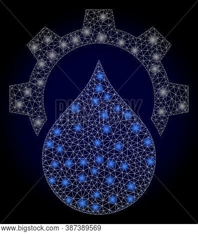 Glare Mesh Network Water Supply Service Gear With Glowing Spots. Illuminated Vector Model Created Fr