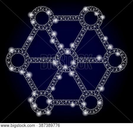 Glare Mesh Polygonal Link System With Lightspots. Illuminated Vector Model Created From Link System 