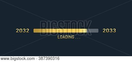 Golden Loading Progress Bar Of 2033, 2032, Happy New Year Isolated On Dark Background.